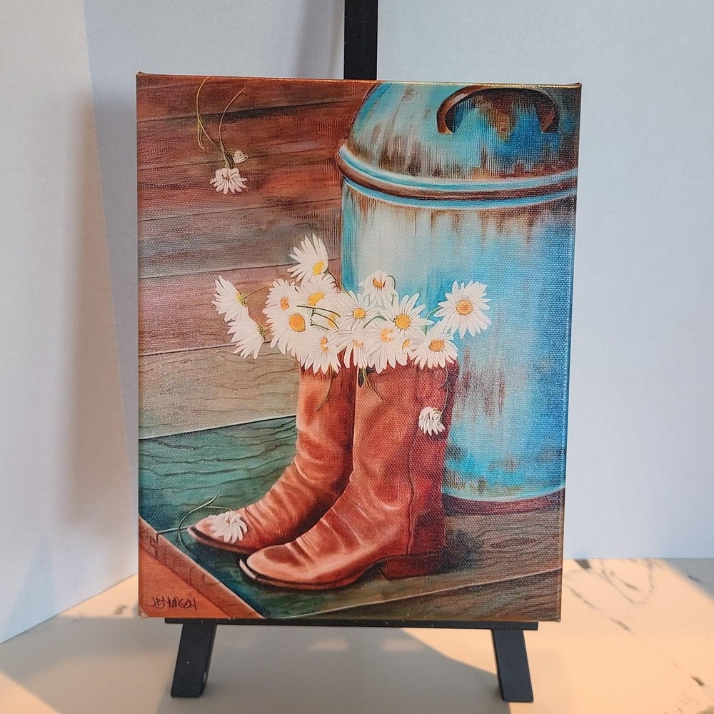 NEW Print Cowboy Boot‎ With Daisies 8x10 From Original Artwork Gallery Wrap